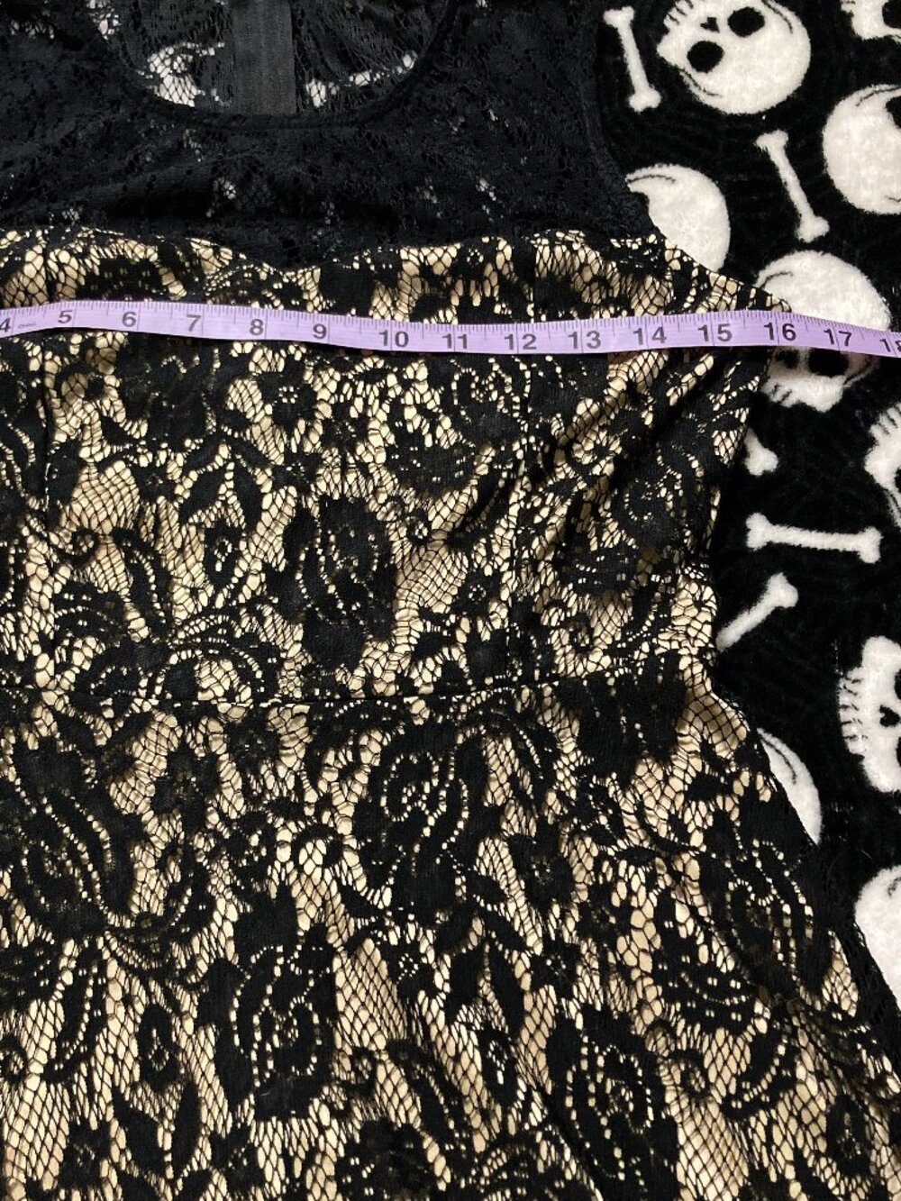 MAI TAI Black mesh floral lace a-line dress w/ beige underlay goth SMALL MEDIUM - Picture 6 of 12